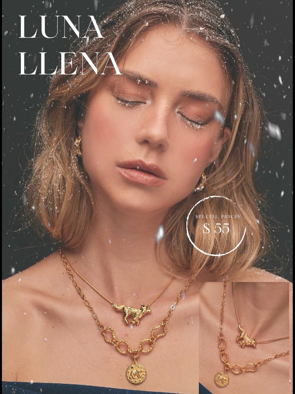 Gold Wolf Pendant & Coin Necklace Set